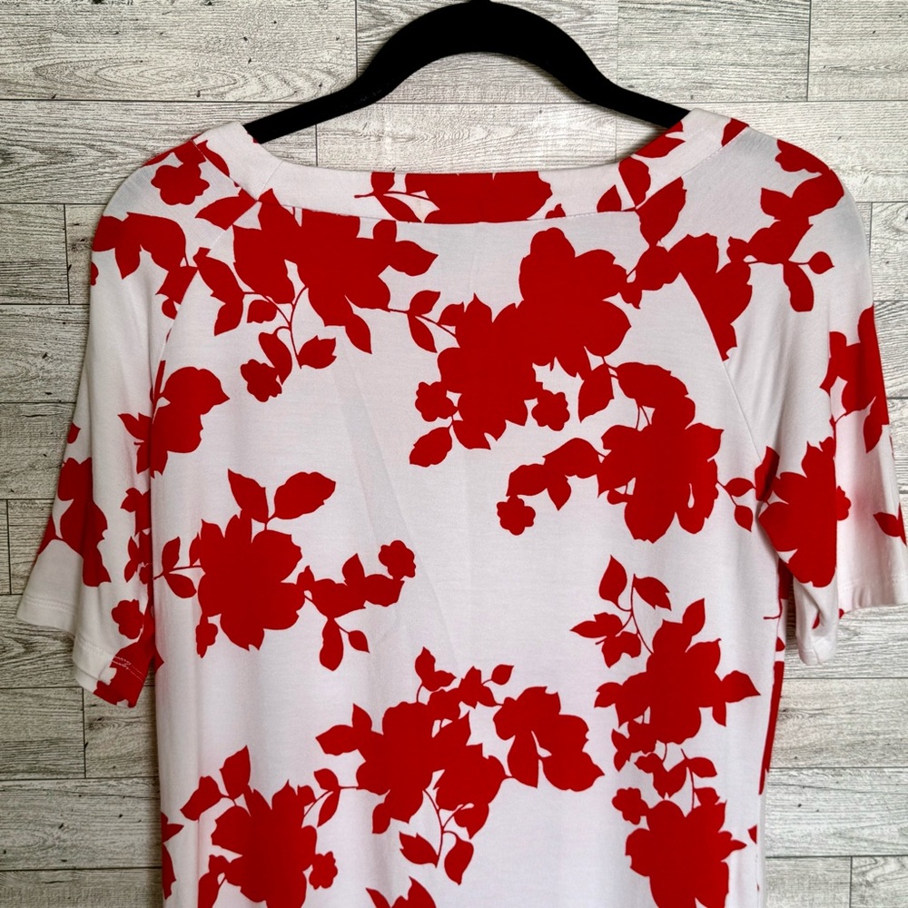 Talbots Womens Red White Floral‎ Top Short Sleeve Rayon Tunic Blouse Sz-Small/P - Picture 11 of 14